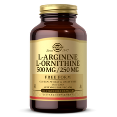 Solgar, L-аргинин, L-орнитин, 500 мг/250 мг, 100 растительных капсул (SOL-00161), фото