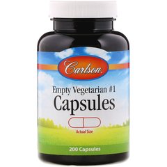 Carlson Labs, пустые вегетарианские капсулы №1, 200 капсул (CAR-94140), фото