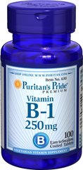 Вітамін В1, Vitamin B-1, Puritan's Pride, 250 мг, 100 таблеток (PTP-10630), фото