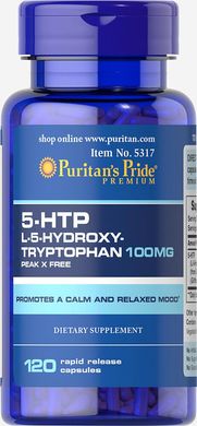 5-гидрокситриптофан, 5-HTP, Puritan's Pride, 100 мг, 120 капсул (PTP-15317), фото