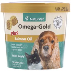 NaturVet, Omega-Gold с жиром лосося, добавка для собак и котов, 90 мягких жевательных таблеток (VET-03692), фото
