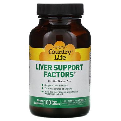 Country Life, Liver Support Factors, 100 веганських капсул (CLF-01612), фото