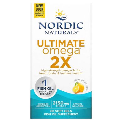 Nordic Naturals, Ultimate Omega 2X, зі смаком лимона, 2150 мг, 60 м'яких пігулок (NOR-02150), фото