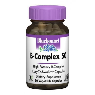 Bluebonnet Nutrition, B-Complex 50, витамины группы B, 50 вегетарианских капсул (BLB-00410), фото