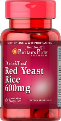 Puritan's Pride, Червоний дріжджовий рис, 600 мг, 60 капсул (PTP-16211), фото