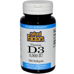 Вітамін Д3, Natural Factors, 500 МО, 120 капсул (NFS-01056), фото