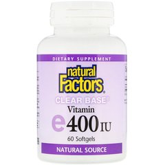 Вітамін Е, Natural Factors, 400 МО, 60 капсул (NFS-01443), фото