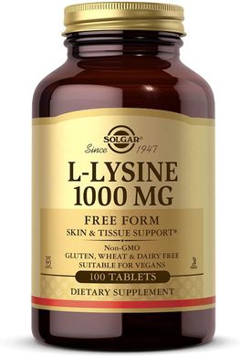 Solgar, L-лізин, у вільній формі, 1000 мг, 100 таблеток (SOL-01701), фото