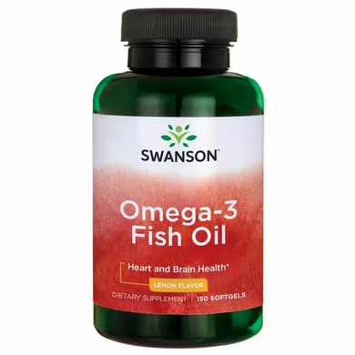 Омега-3, рыбий жир, Omega-3 Fish Oili, Swanson, лимонный вкус, 150 гелевых капсул (SWV-11253), фото