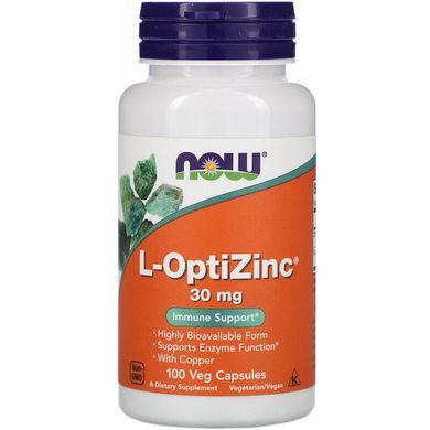 Now Foods, L-OptiZinc, 30 мг, 100 растительных капсул (NOW-01510), фото