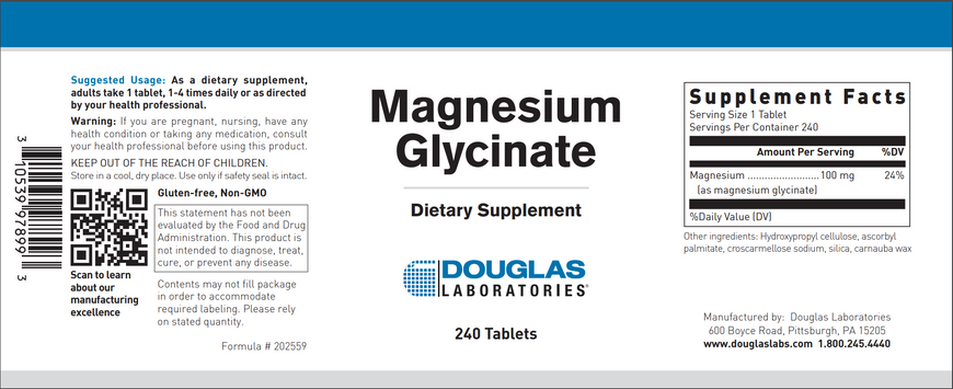 Магний глицинат, Magnesium Glycinate, Douglas Laboratories, 120 таблеток (DOU-97898), фото