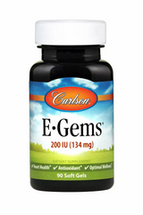Витамин Е, E-Gems Natural Vitamin E, Carlson Labs, 200 МЕ, 90 гелевых капсул (CAR-00320), фото