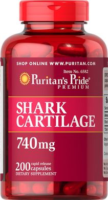 Акулячий хрящ, Shark Cartilage, Puritan's Pride, 740 мг, 200 капсул (PTP-16582), фото