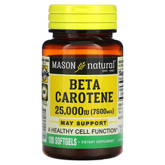 Mason Natural, Бета-каротин, 25000МЕ, 100 гелевых капсул (MAV-12281), фото