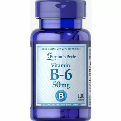 Витамин В-6, Vitamin B-6, Puritan's Pride, 50 мг, 100 таблеток (PTP-11160), фото