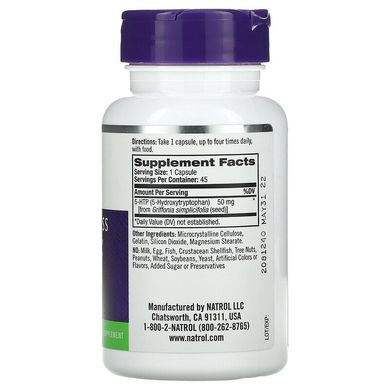 Natrol, 5-HTP, Настроение и стресс, 50 мг, 45 капсул (NTL-00882), фото