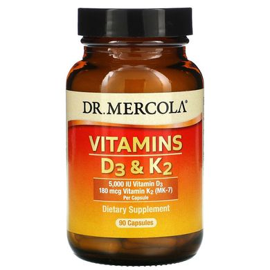 Dr. Mercola, витамины D3 и K2 (МК-7), 5000 МЕ/180 мкг, 90 капсул (MCL-01996), фото