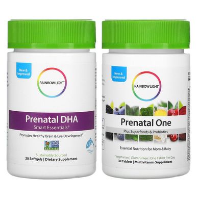 Rainbow Light, Prenatal Daily Duo, Prenatal One та Prenatal DHA Smart Essentials, комплекс вітамінів для вагітних, 30 таблеток + 30 капсул (RLT-60006), фото