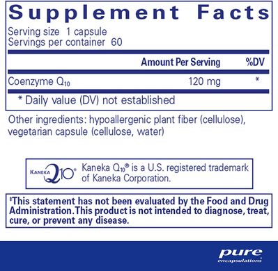 Коэнзим Q10, CoQ10, Pure Encapsulations, 120 мг, 60 капсул, (PE-00079), фото