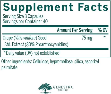 Антиоксидантная поддержка, Grapenol, Herbal Supplement, Genestra Brands, 120 вегетарианских капсул (GEN-10170), фото