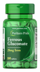Железо глюконат, Ferrous Gluconate, Puritan's Pride, 28 мг, 100 таблеток (PTP-11200), фото