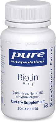 Биотин, Biotin, Pure Encapsulations, 8 мг, 60 капсул (PE-00681), фото