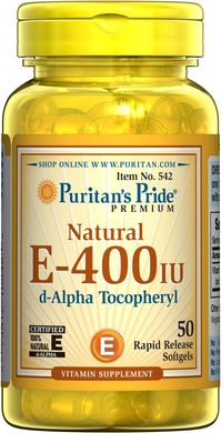 Вітамін Е-400, Vitamin E-400 iu, Puritan's Pride, 50 капсул (PTP-10542), фото