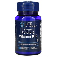 Фолиевая кислота и В12, Folate & Vitamin B12, Life Extension, 90 капсул (LEX-18429), фото