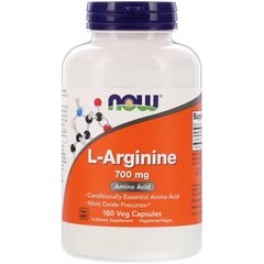 Now Foods, L-аргинин, 700 мг, 180 растительных капсул (NOW-00033), фото