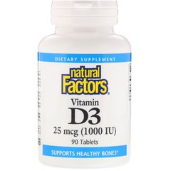 Витамин Д3, Natural Factors, 1000 МЕ, 90 таблеток (NFS-01050), фото