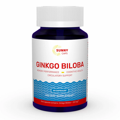 Sunny Caps, Гінкго Білоба, 20 мг, 60 капсул (SUN-530722), фото