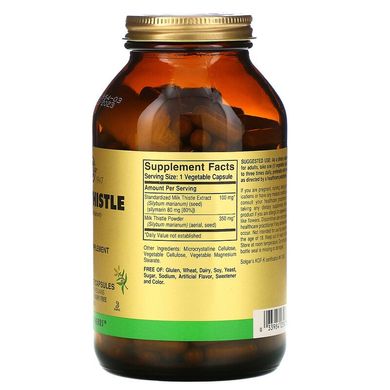 Solgar, Расторопша, 100 мг, 250 растительных капсул (SOL-03973), фото