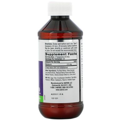 Natrol, Жидкий мелатонин для сна, ягодный вкус, 2,5 мг, 237 мл (NTL-07405), фото