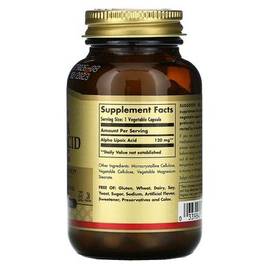 Solgar, альфа-ліпоєва кислота, 120 мг, 60 рослинних капсул (SOL-00057), фото