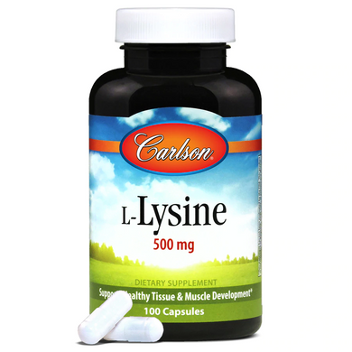 L-лізин, L-Lysine, Carlson Labs, 500 мг, 100 капсул (CAR-06881), фото