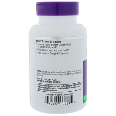 Лляна олія, Natrol, 1000 мг, 90 гелевих капсул, (NTL-00969), фото