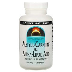Source Naturals, Ацетил L-карнітин та альфа-ліпоєва кислота, 650 мг, 120 таблеток (SNS-01800), фото
