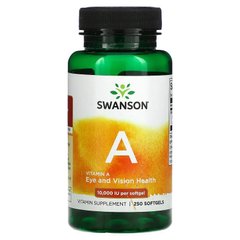 Swanson, Вітамін A, 10 000 МО, 250 м'яких гелевих капсул (SWV-01001), фото