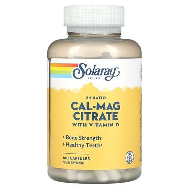 Кальций и магний + витамин Д, Cal-Mag Citrate, Solaray, 180 капсул (SOR-88450), фото