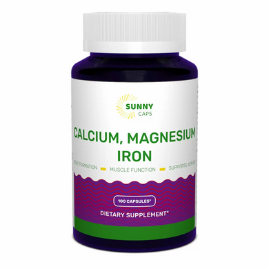 Кальций, магний, железо, Calcium, Magnesium and Iron Powerfull, Sunny Caps, 100 капсул (SUN-530746), фото