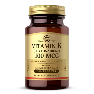 Вітамін K, 100 мкг, Vitamin K, Solgar, 100 таблеток (SOL-03600), фото