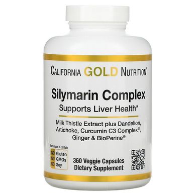 California Gold Nutrition, силімариновий комплекс для здоров'я печінки: розторопша, куркумін, артишок, кульбаба, імбир, чорний перець, 300 мг, 360 вегетаріанських капсул (CGN-01378), фото