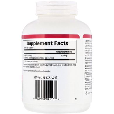 Клюква, Cranberry Concentrate, Natural Factors, экстракт, суперконцентрат, 500 мг, 180 капсул (NFS-04513), фото