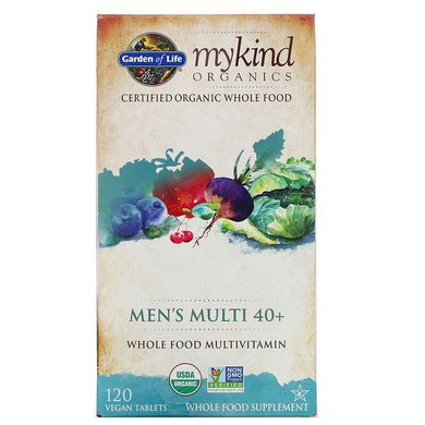 Garden of Life, MyKind Organics, мультивітаміни із цілісних продуктів для чоловіків від 40 років, 120 веганських пігулок (GOL-11769), фото
