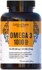 Golden Pharm, Омега-3, 1000 мг, 120 желатинових капсул (GLF-47069), фото