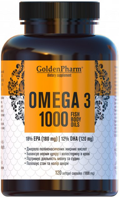Golden Pharm, Омега-3, 1000 мг, 120 желатиновых капсул (GLF-47069), фото