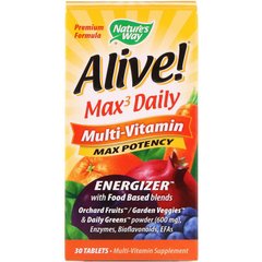 Nature's Way, Alive! Max3 Potency, мультивітаміни, 30 пігулок (NWY-14925), фото