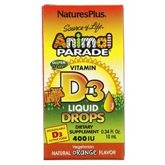 NaturesPlus, Source of Life, Animal Parade, вітамін D3 у краплях, з натуральним апельсиновим смаком, 400 МО, 10 мл (NAP-29941), фото