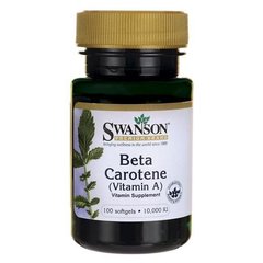 Бета каротин (витамин А), Beta-Carotene, Swanson, 10000 МЕ (3000 мкг), 100 гелевых капсул (SWV-01009), фото