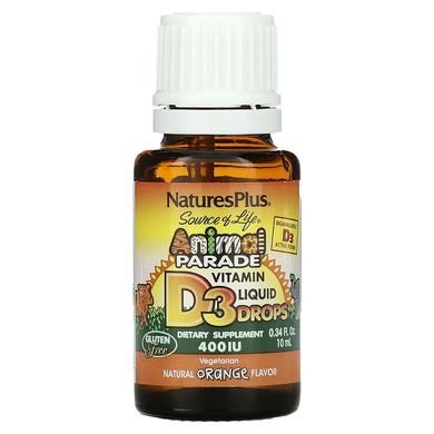 NaturesPlus, Source of Life, Animal Parade, витамин D3 в каплях, с натуральным апельсиновым вкусом, 400 МЕ, 10 мл (NAP-29941), фото